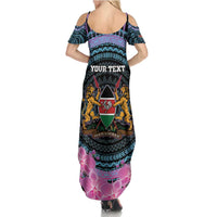 Personalised Kenya Lilac Breasted Roller Summer Maxi Dress Mix Maasai Shield With Orchid Flower - Wonder Print Shop