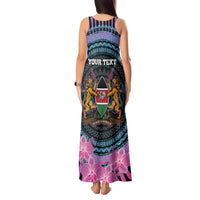 Personalised Kenya Lilac Breasted Roller Tank Maxi Dress Mix Maasai Shield With Orchid Flower - Wonder Print Shop