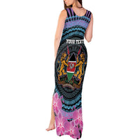 Personalised Kenya Lilac Breasted Roller Tank Maxi Dress Mix Maasai Shield With Orchid Flower - Wonder Print Shop