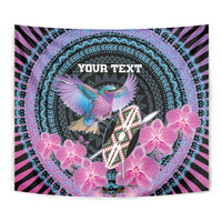 Personalised Kenya Lilac Breasted Roller Tapestry Mix Maasai Shield With Orchid Flower - Wonder Print Shop