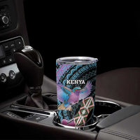 Personalised Kenya Lilac Breasted Roller Tumbler Cup Mix Maasai Shield With Orchid Flower - Wonder Print Shop