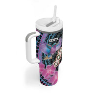 Personalised Kenya Lilac Breasted Roller Tumbler With Handle Mix Maasai Shield With Orchid Flower - Wonder Print Shop