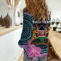 Personalised Kenya Lilac Breasted Roller Women Casual Shirt Mix Maasai Shield With Orchid Flower - Wonder Print Shop