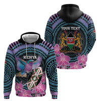 Personalised Kenya Lilac Breasted Roller Zip Hoodie Mix Maasai Shield With Orchid Flower - Wonder Print Shop