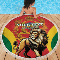 Personalised Morocco Proclamation Day Beach Blanket Barbary Lion Mix Islamic Pattern - Wonder Print Shop