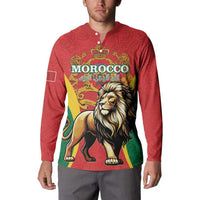 Personalised Morocco Proclamation Day Button Sweatshirt Barbary Lion Mix Islamic Pattern - Wonder Print Shop