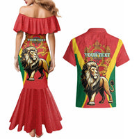 Personalised Morocco Proclamation Day Couples Matching Mermaid Dress and Hawaiian Shirt Barbary Lion Mix Islamic Pattern - Wonder Print Shop