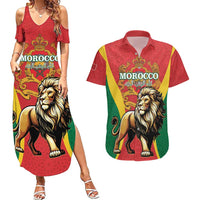 Personalised Morocco Proclamation Day Couples Matching Summer Maxi Dress and Hawaiian Shirt Barbary Lion Mix Islamic Pattern - Wonder Print Shop
