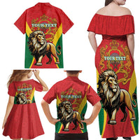 Personalised Morocco Proclamation Day Family Matching Off Shoulder Maxi Dress and Hawaiian Shirt Barbary Lion Mix Islamic Pattern - Wonder Print Shop