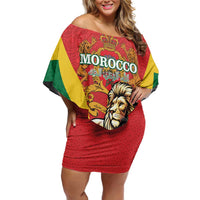 Personalised Morocco Proclamation Day Family Matching Off Shoulder Short Dress and Hawaiian Shirt Barbary Lion Mix Islamic Pattern - Wonder Print Shop