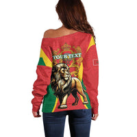 Personalised Morocco Proclamation Day Off Shoulder Sweater Barbary Lion Mix Islamic Pattern - Wonder Print Shop