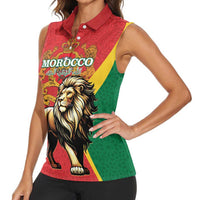 Personalised Morocco Proclamation Day Women Sleeveless Polo Shirt Barbary Lion Mix Islamic Pattern - Wonder Print Shop