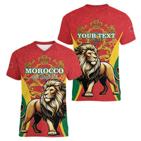 Personalised Morocco Proclamation Day Women V-Neck T-Shirt Barbary Lion Mix Islamic Pattern - Wonder Print Shop