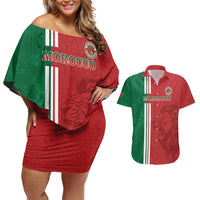 Custom Morocco Football Couples Matching Off Shoulder Short Dress and Hawaiian Shirt Go Atlas Lions - Wonder Print Shop