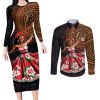 Sega Traditional Dance Couples Matching Long Sleeve Bodycon Dress and Long Sleeve Button Shirt Paisley Mix African Pattern