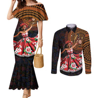 Sega Traditional Dance Couples Matching Mermaid Dress and Long Sleeve Button Shirt Paisley Mix African Pattern