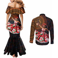 Sega Traditional Dance Couples Matching Mermaid Dress and Long Sleeve Button Shirt Paisley Mix African Pattern