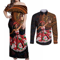 Sega Traditional Dance Couples Matching Off Shoulder Maxi Dress and Long Sleeve Button Shirt Paisley Mix African Pattern