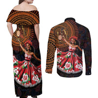 Sega Traditional Dance Couples Matching Off Shoulder Maxi Dress and Long Sleeve Button Shirt Paisley Mix African Pattern