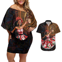 Sega Traditional Dance Couples Matching Off Shoulder Short Dress and Hawaiian Shirt Paisley Mix African Pattern