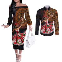 Sega Traditional Dance Couples Matching Off The Shoulder Long Sleeve Dress and Long Sleeve Button Shirt Paisley Mix African Pattern
