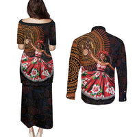 Sega Traditional Dance Couples Matching Puletasi and Long Sleeve Button Shirt Paisley Mix African Pattern