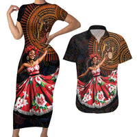 Sega Traditional Dance Couples Matching Short Sleeve Bodycon Dress and Hawaiian Shirt Paisley Mix African Pattern