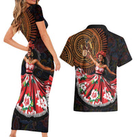 Sega Traditional Dance Couples Matching Short Sleeve Bodycon Dress and Hawaiian Shirt Paisley Mix African Pattern