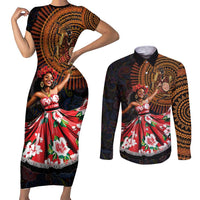 Sega Traditional Dance Couples Matching Short Sleeve Bodycon Dress and Long Sleeve Button Shirt Paisley Mix African Pattern