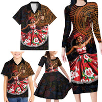 Sega Traditional Dance Family Matching Long Sleeve Bodycon Dress and Hawaiian Shirt Paisley Mix African Pattern