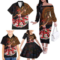 Sega Traditional Dance Family Matching Off The Shoulder Long Sleeve Dress and Hawaiian Shirt Paisley Mix African Pattern