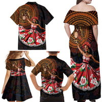 Sega Traditional Dance Family Matching Off Shoulder Maxi Dress and Hawaiian Shirt Paisley Mix African Pattern