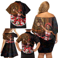 Sega Traditional Dance Family Matching Off Shoulder Short Dress and Hawaiian Shirt Paisley Mix African Pattern