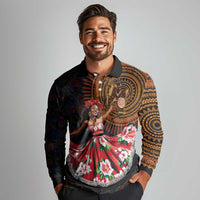 Sega Traditional Dance Long Sleeve Polo Shirt Paisley Mix African Pattern