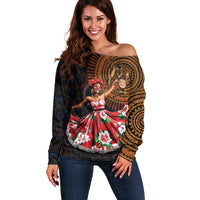 Sega Traditional Dance Off Shoulder Sweater Paisley Mix African Pattern