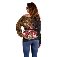 Sega Traditional Dance Off Shoulder Sweater Paisley Mix African Pattern