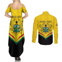 Personalised Ghana Independence Day Couples Matching Summer Maxi Dress and Long Sleeve Button Shirt Coat Of Arms With Kente Pattern