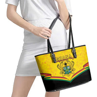 Ghana Independence Day Leather Tote Bag Coat Of Arms With Kente Pattern