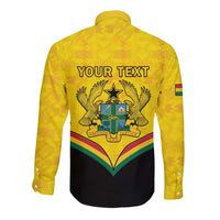 Personalised Ghana Independence Day Long Sleeve Button Shirt Coat Of Arms With Kente Pattern