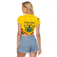 Personalised Ghana Independence Day Raglan Cropped T Shirt Coat Of Arms With Kente Pattern - Wonder Print Shop