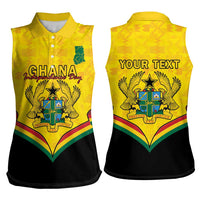 Personalised Ghana Independence Day Women Sleeveless Polo Shirt Coat Of Arms With Kente Pattern - Wonder Print Shop