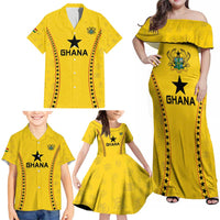 Custom Ghana Football Family Matching Off Shoulder Maxi Dress and Hawaiian Shirt Go Black Stars