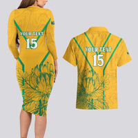 Custom South Africa Soccer Couples Matching Long Sleeve Bodycon Dress and Hawaiian Shirt Go Bafana Bafana