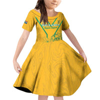 Custom South Africa Soccer Family Matching Off Shoulder Short Dress and Hawaiian Shirt Go Bafana Bafana