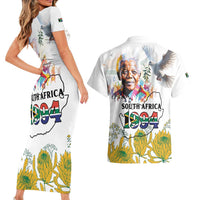 Happy South Africa Freedom Day Couples Matching Short Sleeve Bodycon Dress and Hawaiian Shirt Nelson Mandela With Protea
