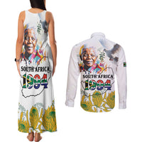 Happy South Africa Freedom Day Couples Matching Tank Maxi Dress and Long Sleeve Button Shirt Nelson Mandela With Protea