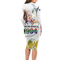 Happy South Africa Freedom Day Family Matching Long Sleeve Bodycon Dress and Hawaiian Shirt Nelson Mandela With Protea