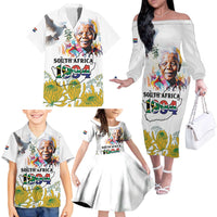 Happy South Africa Freedom Day Family Matching Off The Shoulder Long Sleeve Dress and Hawaiian Shirt Nelson Mandela With Protea