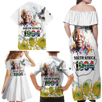 Happy South Africa Freedom Day Family Matching Off Shoulder Maxi Dress and Hawaiian Shirt Nelson Mandela With Protea