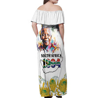 Happy South Africa Freedom Day Family Matching Off Shoulder Maxi Dress and Hawaiian Shirt Nelson Mandela With Protea